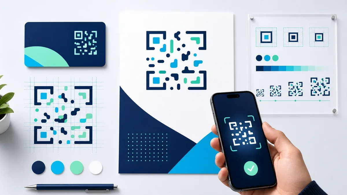 Well-designed QR code printed on a business card and poster