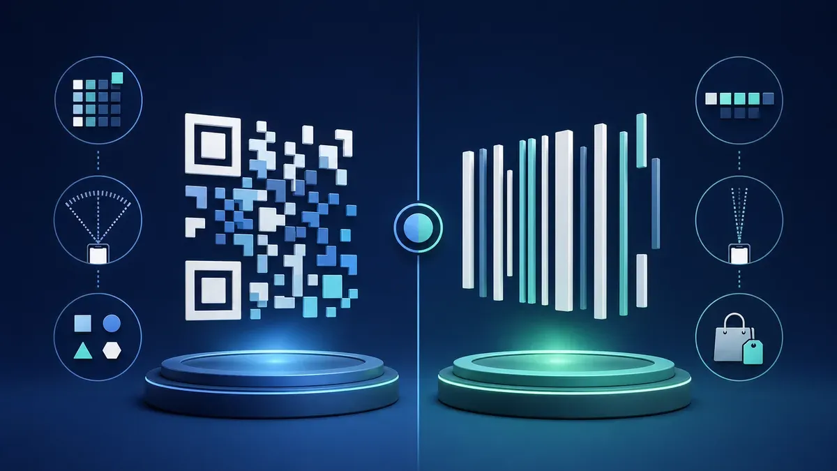 Comparison of a QR code and a traditional barcode side by side